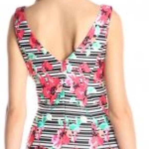 Adrianna Papell Women's Scuba A-Line Dress - Cap Sleeve, Crew Neck, Back Zipper, Garden Stripe Print
